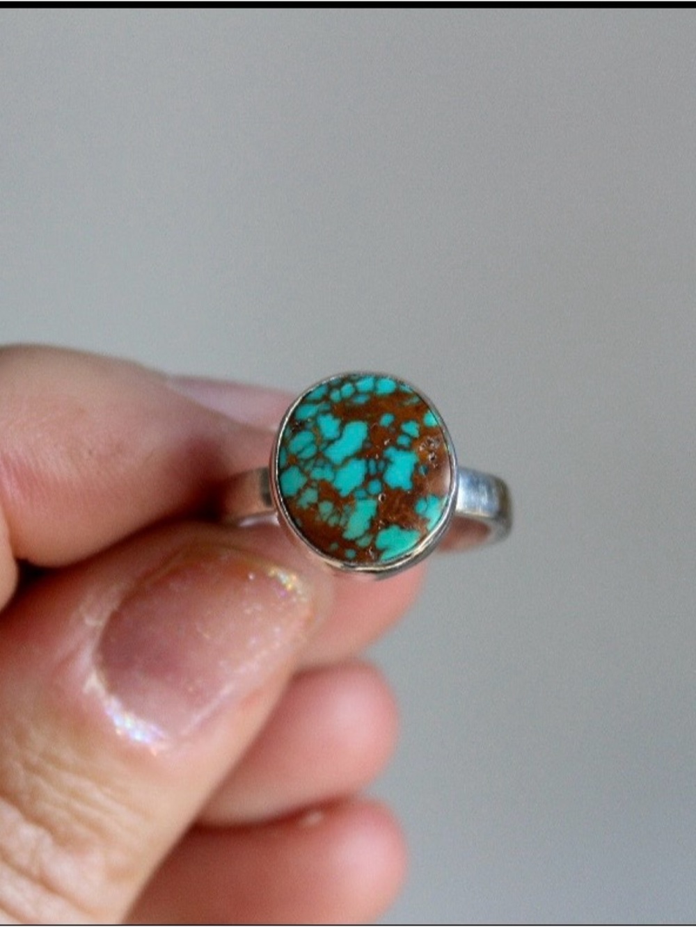Sterling Silver Turquoise Matrix Oval Ring - Blue and Brown